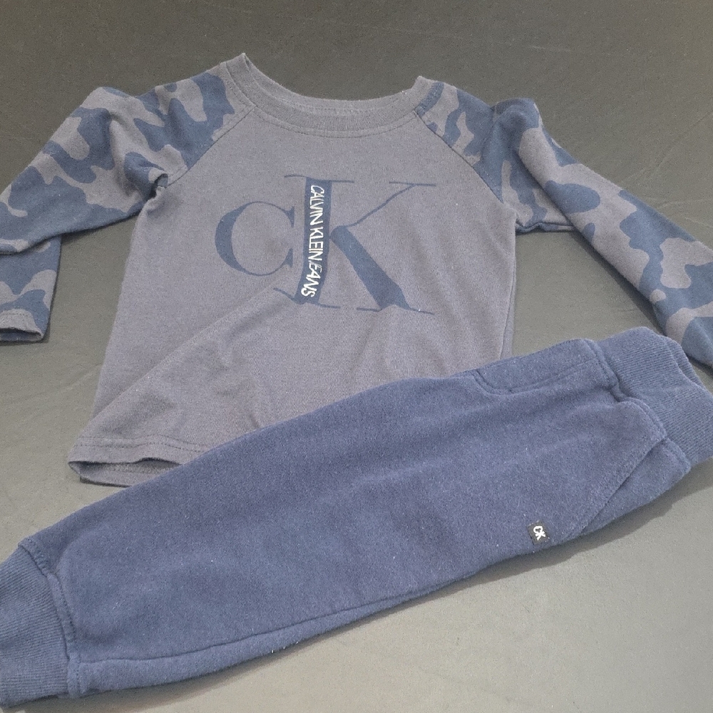 Calvin Klein Blue Camo Kids Long Sleeve Top And Jogger Pant Set